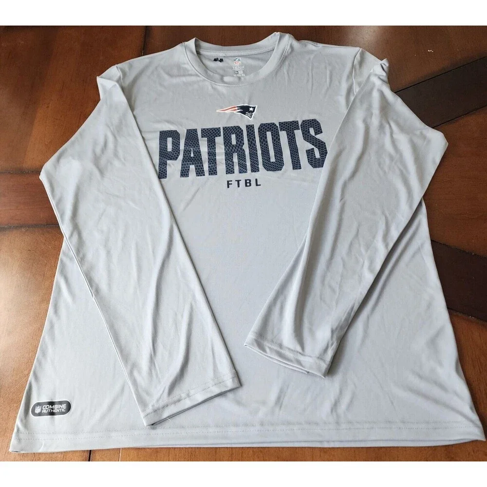 NFL Team Apparel New Era New England Patriots Grey Long Sleeve Men Tee Size XL